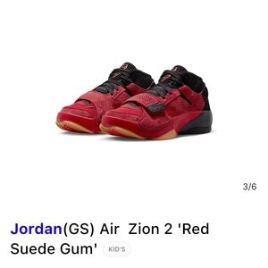 Jordan Youth Red and Black Suede Basketball Sneakers with Gum Sole